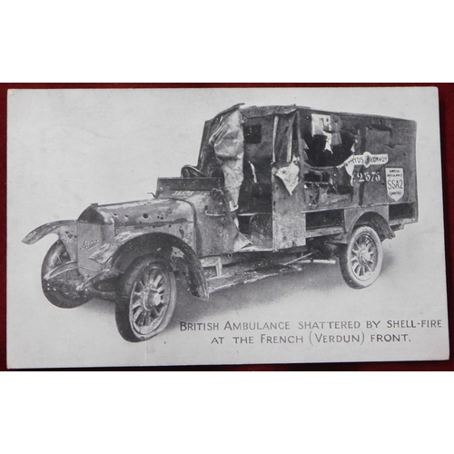 529 - British WWI printed Postcard with a British Ambulance and the script 