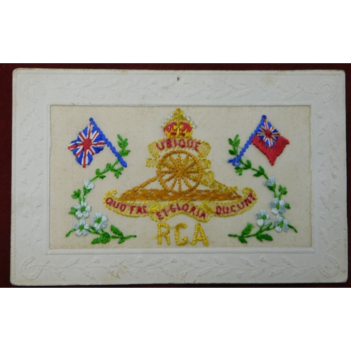 550 - WWI Silk Postcard - Army Service Corps (A.S.C.) and Royal Garrison Artillery (RCA), (2) RAC small PH... 