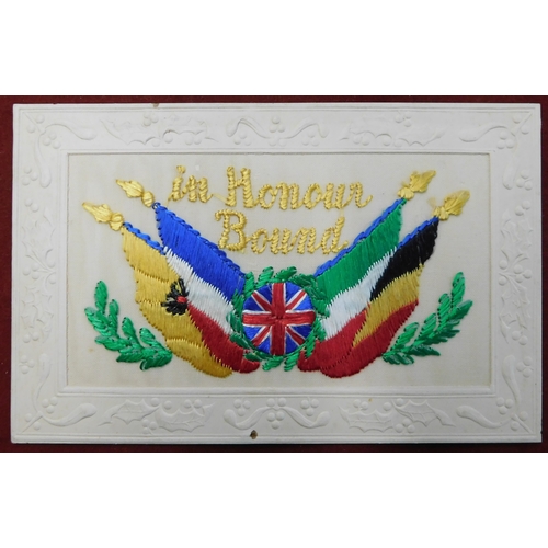 552 - WWI Silk Postcard Rouen, Flags, Medal, 1914-1919, 1940 (Scarce), (10). Fair to good