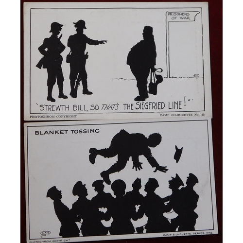 577 - WWI Camp Silhouette series, unused (14), used (1), cards (15) good clean lot