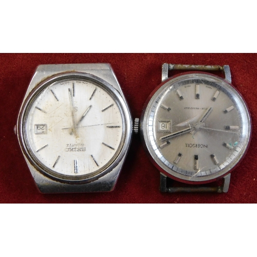 608 - Two gents wristwatches without straps, an Ingersoll and Seiko. Not in working order