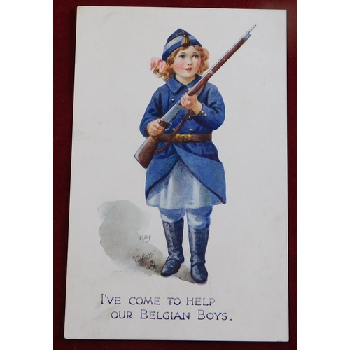 621 - WWI Artist Postcards - a good range with Flora White, Regimental, Fred Spurgin, McGill, Mary Hospall... 