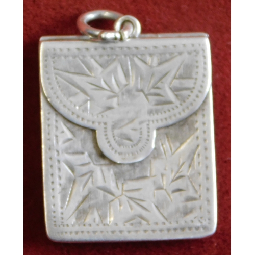 643 - British Edwardian Silver Stamp Box bracelet charm with floral relief, made1905  in Chester by Boots ... 