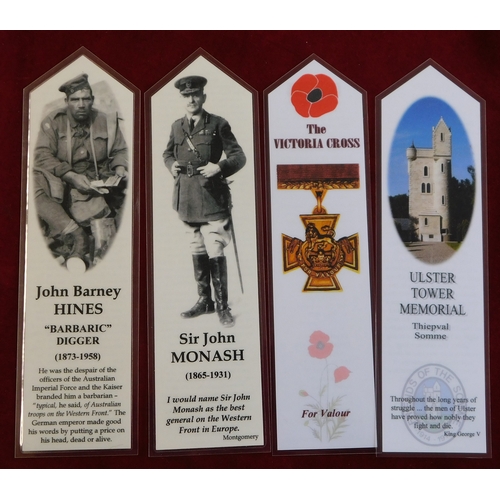 679 - Book Marks from The Somme Heritage Centre, showing Ulster Tower, Victoria Cross, Sir John Monash, Jo... 