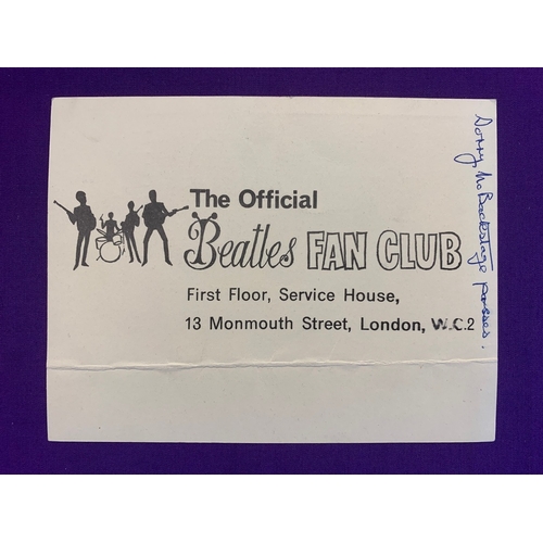 803 - Signed Beatles Fan Club Postcard Original Beatles Fan Club postcard from 1965, signed by George Harr... 