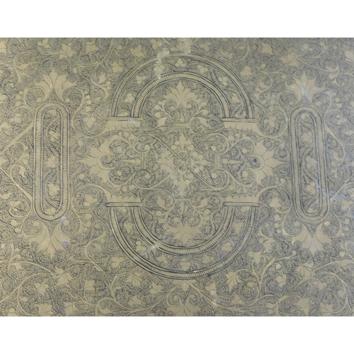 861 - Indian 1950s etched tray, in the Indian style with a floral design which has been highlighted with b... 