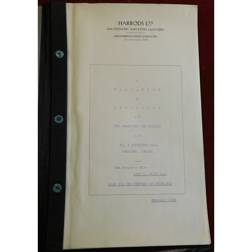 863 - Harrods Ltd Auctioneers Surveyors & Valuers. February 1939. A Valuation & Inventory of The Furniture... 