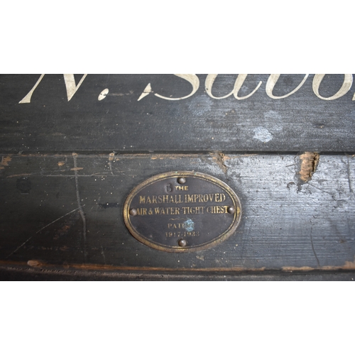 525 - British WWII Officers Travel Trunk named to Capt. Savory, made from wood with lead lining. Excellent... 