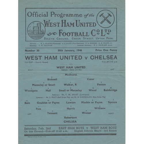 109 - West Ham United v Chelsea single sheet programmes dated 6th October 1945 (League) and 30th January 1... 