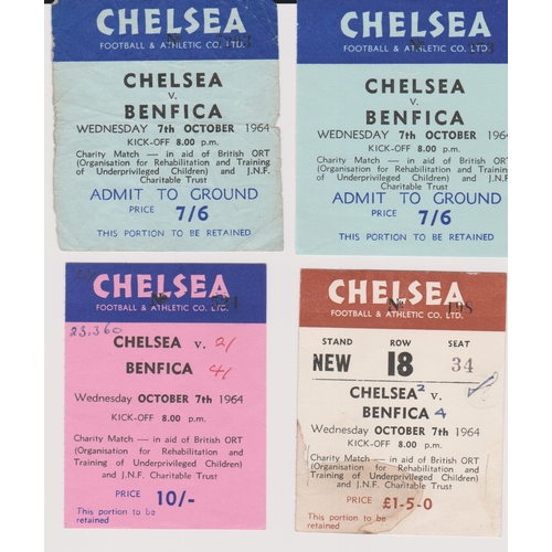 126 - Programmes (2) and 4 tickets for the Chelsea v Benfica friendly match 7th October 1964. Generally go... 