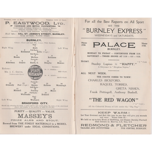 222 - Programme Burnley v Bradford City September 8th 1934. Ex Bound Volume. No writing. Generally good