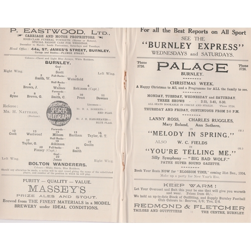 223 - Programme Burnley v Bolton Wanderers December 25th 1934. Ex Bound Volume. Generally good