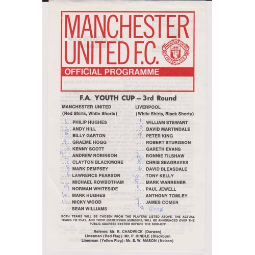 239 - Scarce single sheet programme Manchester United v Liverpool FA Youth Cup 3rd Round 25th January 1982... 