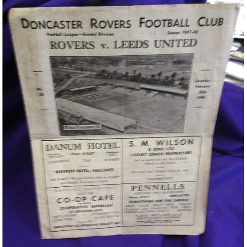 29 - Doncaster Rovers v Leeds United February 28th 1948. Programme. Vertical fold. No writing. Generally ... 