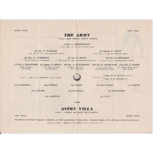 401 - The Army v Aston Villa at Aldershot 10th Oct 1956, Charlton & Foulkes playing, vertical crease