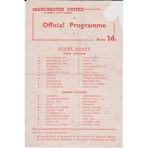 404 - Manchester United Reserves v Chesterfield Reserves 1956/57 25th Aug, signed by Clayton, Kennedy, Bla... 