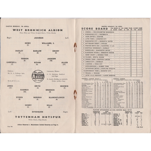 424 - West Bromwich Albion Reserves v Manchester United Reserves April 5th and 7th 21958, light crease, st... 