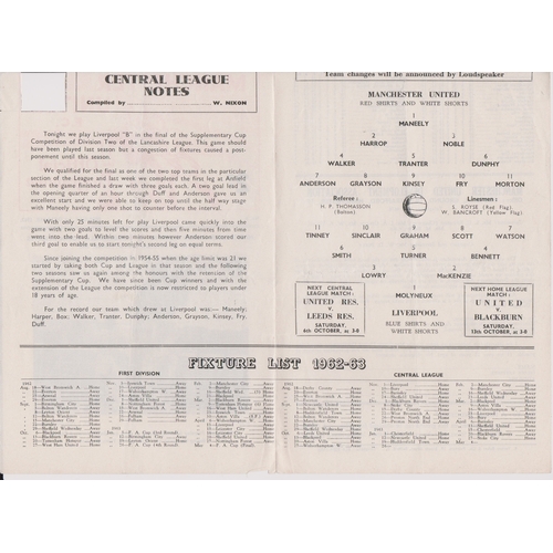 432 - Manchester United v Liverpool Div 2, Lancs League Cup, coupon clipped 1st Oct 1962, very fine centra... 