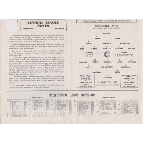 433 - Manchester United v Manchester City, Lancashire Senior Cup 1962/3, 3rd Nov 1962, coupon clipped, ver... 