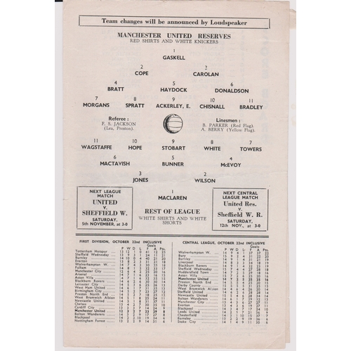 436 - Manchester United v Rest of League 1960/61, coupon clipped, crease, very good