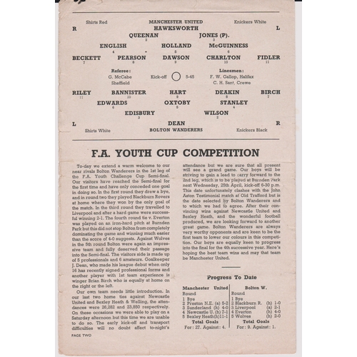 442 - Manchester United Youth 1955/56 v Bolton Wanderers, good, creased