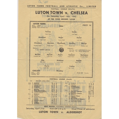 94 - Luton Town v Chelsea single sheet programmes dated 3rd February 1945 (War Cup) and 14th April 1945 (... 