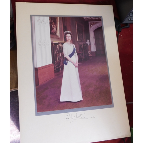 614 - A portrait of H.M. Queen Elizabeth dated 1981 which has been signed, an excellent signature for Roya... 