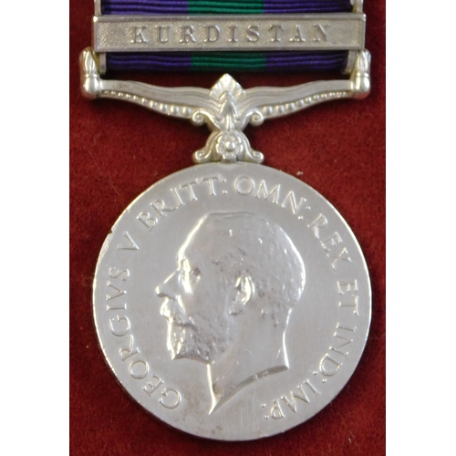 617 - British General Service Medal 1918-62 with Kurdistan clasp named to: B Arber Than Sing 1-3 Gurkha Ri... 