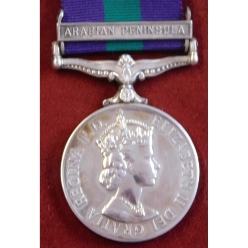 623 - British General Service Medal 1918-62 with Arabian Peninsula named to: Pte. Spence Northampton Regim... 