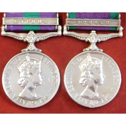 624 - British General Service Medal Pair 1918-62 with Cyprus clasp and 1962-2007 with Borneo clasp named t... 