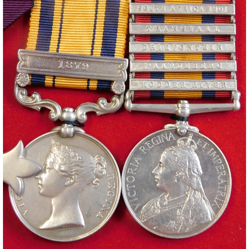 642 - British South Africa Medal Trio including MBE, South Africa Medal with 1879 clasp and Boer War Medal... 