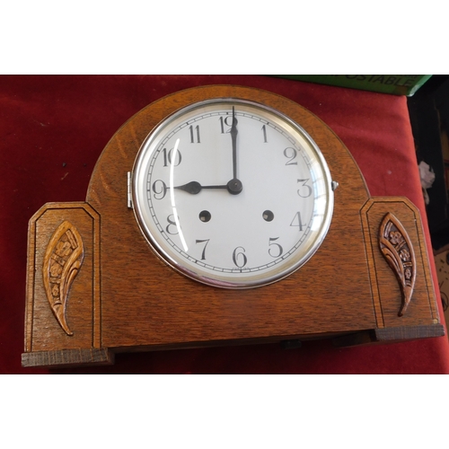 660 - British made 1940s Enfield chime clock, floral design with white metal face. Single chime gong Flora... 