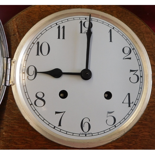 660 - British made 1940s Enfield chime clock, floral design with white metal face. Single chime gong Flora... 