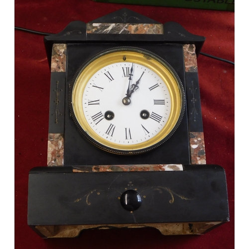 666 - French Marble Chiming Mantel Clock, made in the 1880s, contrasting slate and marble case and perfect... 