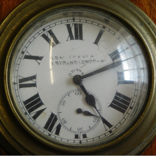 676 - Ship cabin 8 day clock S. Smith & Sons, Strand London, it is a pocket watch style clock which is mou... 