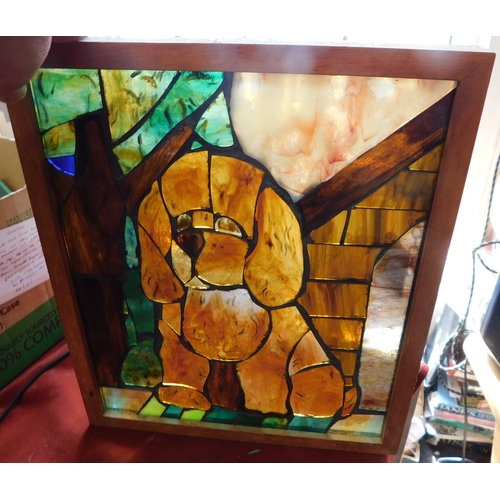 677 - Stained glass panels made by local artist Alan Heath, one with a flower arrangement, another with a ... 