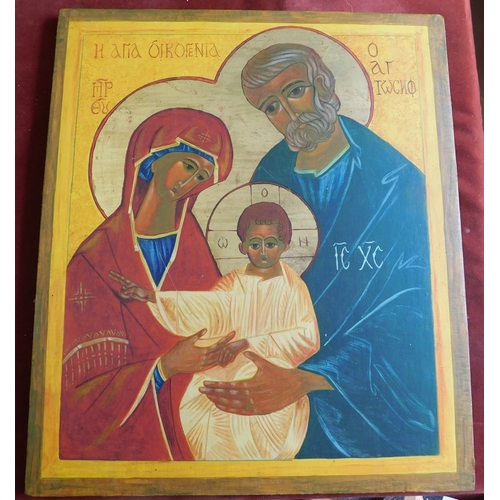 683 - Russian Orthodox Icon paintings, three painted on wood in good condition. The Icon painted on the oa... 