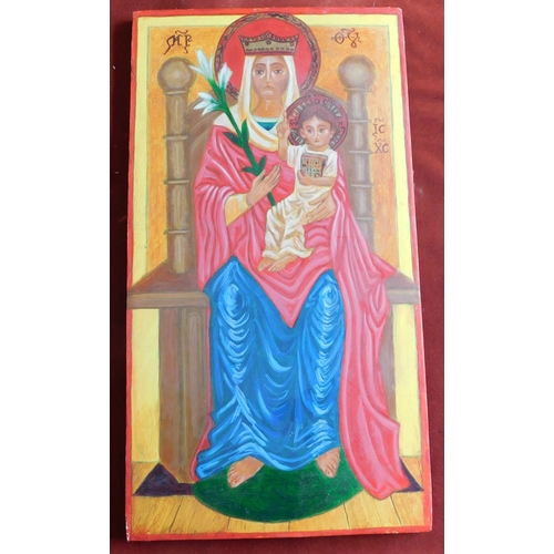 683 - Russian Orthodox Icon paintings, three painted on wood in good condition. The Icon painted on the oa... 