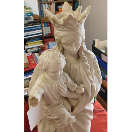 685 - Catholic sculpture of Madonna and Child made from biscuit porcelain in the 1920/30s, some small chip... 