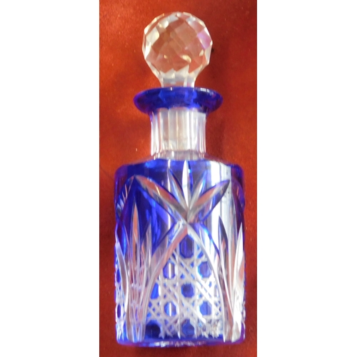 692 - Bohemian Blue Cut to Clear Crystal Glass collection including a perfume bottle, bowl, bottle, pot et... 