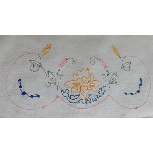 741 - Hand Embroided table cloth collection, a good selection many with floral designs. Needs cleaning as ... 