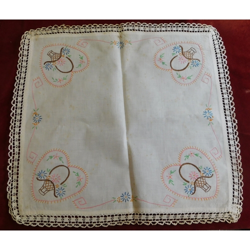 741 - Hand Embroided table cloth collection, a good selection many with floral designs. Needs cleaning as ... 