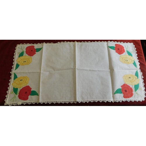 741 - Hand Embroided table cloth collection, a good selection many with floral designs. Needs cleaning as ... 