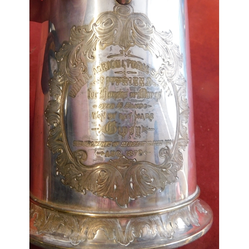 747 - Silver plated Trophy in the shape of a coffee pot. The Wirral Agricultural Society 1st Prize for the... 