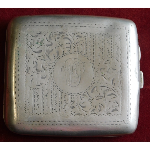 517 - Cigarette cases, three vintage white metal cases and one well used lighter.