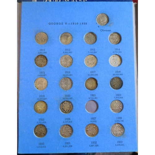 522 - A small collection in Whitman blue folders, 3d silver, Farthings, Victoria to KGV, also Victoria 1ds... 