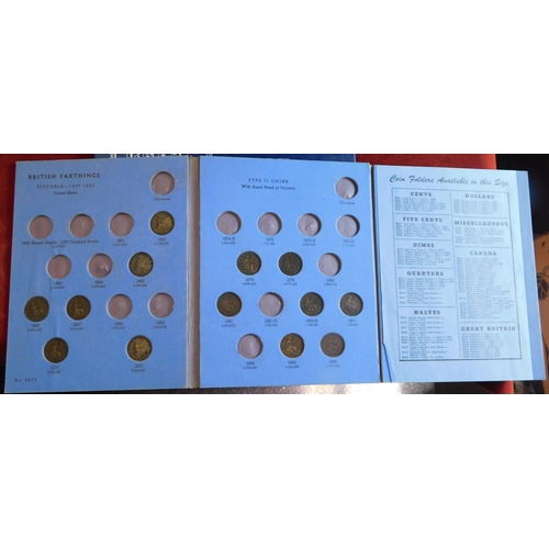 522 - A small collection in Whitman blue folders, 3d silver, Farthings, Victoria to KGV, also Victoria 1ds... 