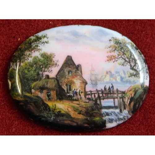 539 - Miniature 19th century Portraits and very attractive rural scene, two water colour on card with oval... 