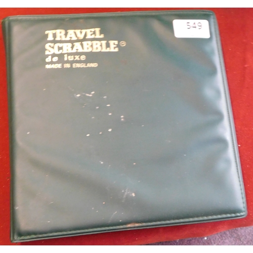 549 - Toys and Games - Travel Scrabble de Luxe, hard green zip up case. Buyer collects.