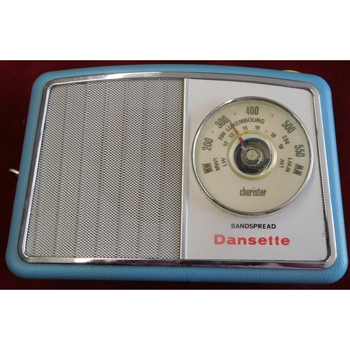 576 - Dansette Chorister Bandspread 1960s Transistor Radio, with light blue case and a chromed plastic fin... 